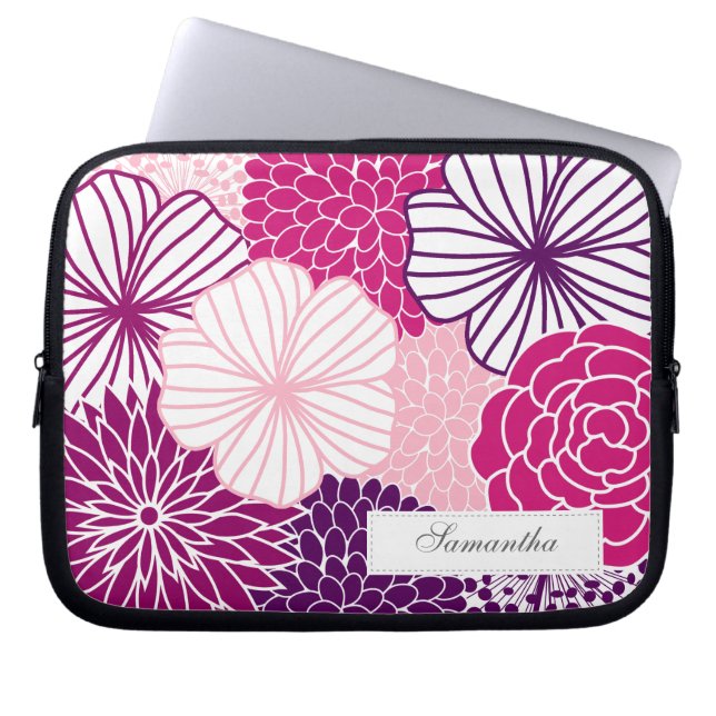 Rosa und Lila Mod, floral Laptopschutzhülle (Vorderseite)
