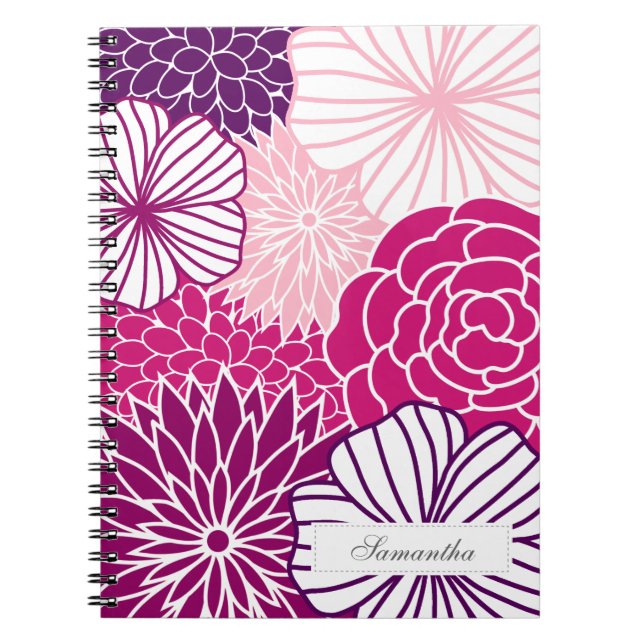 Rosa und lila Mod mit Blumen Notizblock (Vorderseite)
