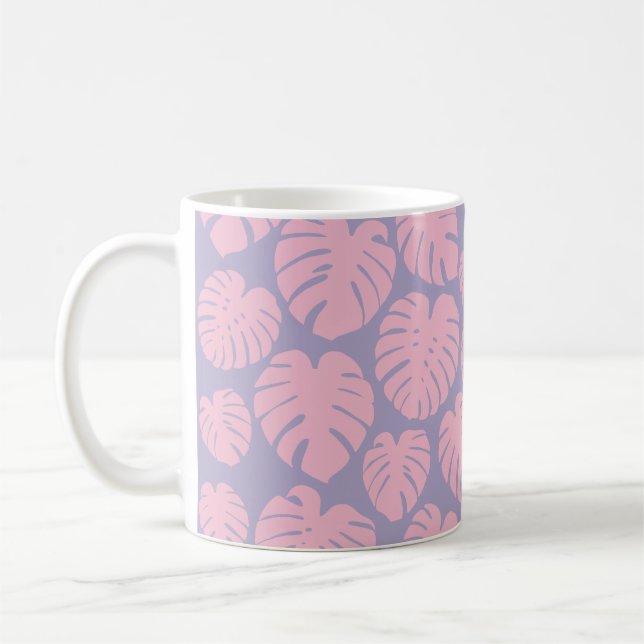 Rosa und lila Monstera-Blätter Kaffeetasse (Links)