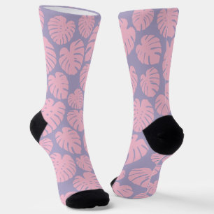 Rosa und lila Monstera-Blätter Socken