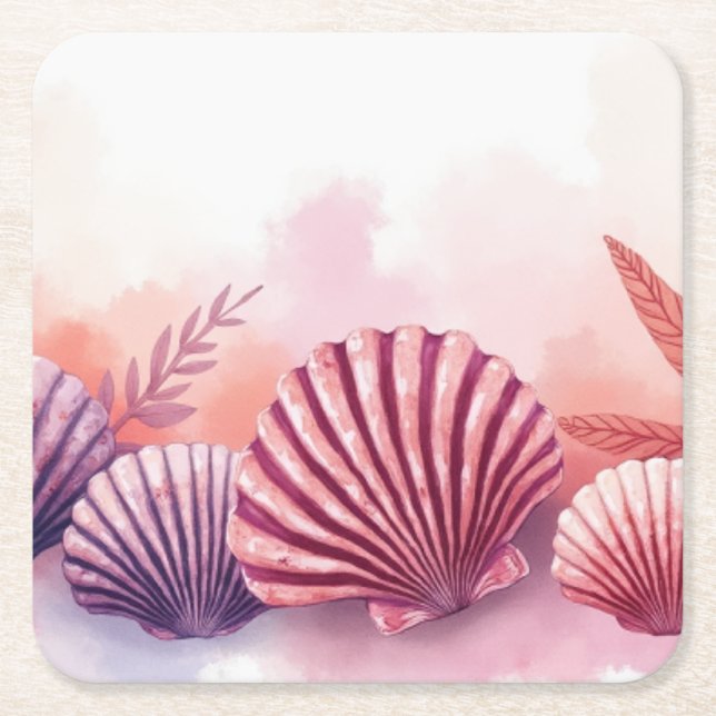 Rosa und lila Muscheln  Rechteckiger Pappuntersetzer (Vorderseite)