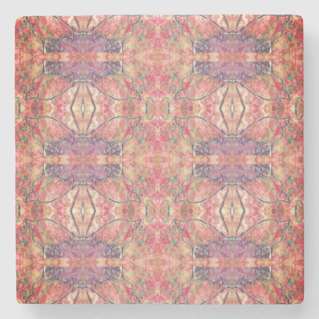 Rosa und lila Muster Steinuntersetzer (Vorderseite)