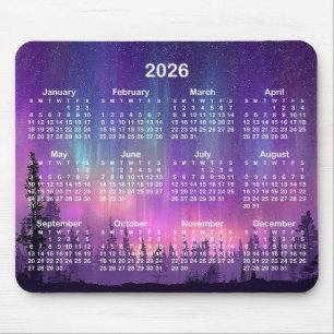 Rosa und lila Nordlichter 2026 Kalender Mousepad