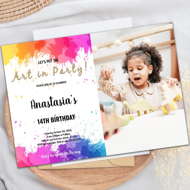 Rosa und Lila Paint Birthday Einladung (Pink Purple Paint Invitations with photo)