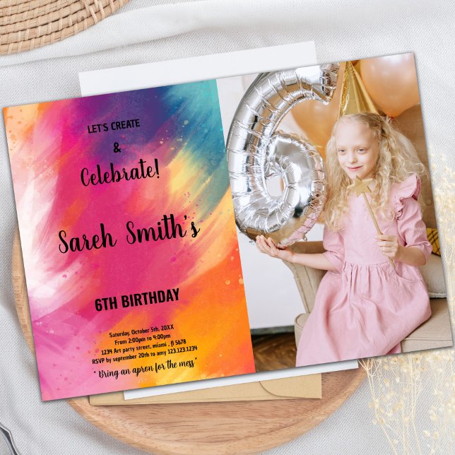 Rosa und Lila Paint Birthday Einladung (Pink Purple Paint Birthday Invitations with photo)