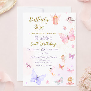 Rosa und lila Pastell Schmetterling Fee Geburtstag Einladung