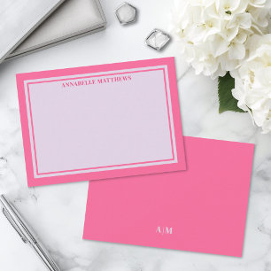 Rosa und lila personalisiertes Monogramm Mitteilungskarte