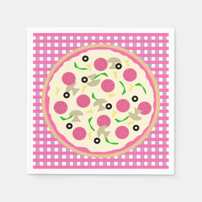 Rosa und Lila Pizza-Party Serviette (Vorderseite)
