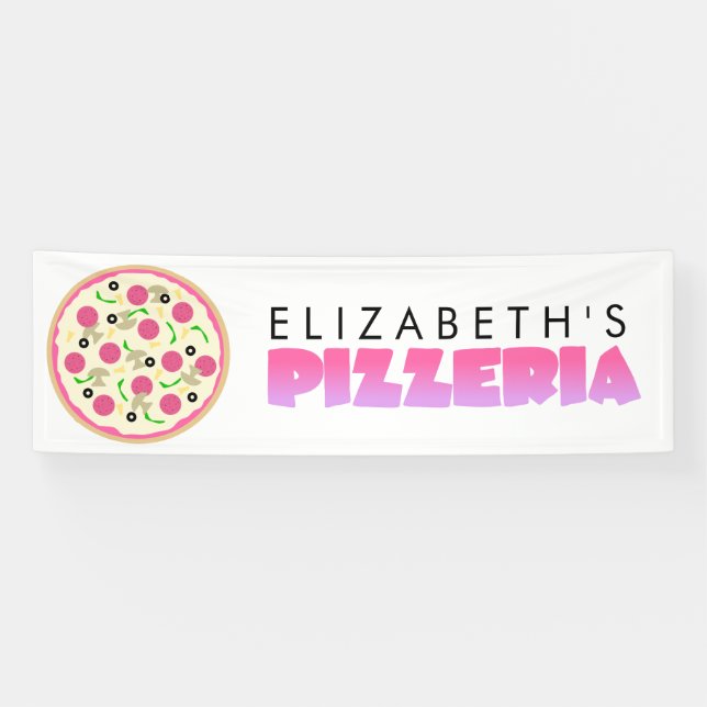 Rosa und Lila Pizzeria Geburtstagsparty Banner (Horizontal)