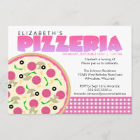 Rosa und lila Pizzeria-Party Einladung