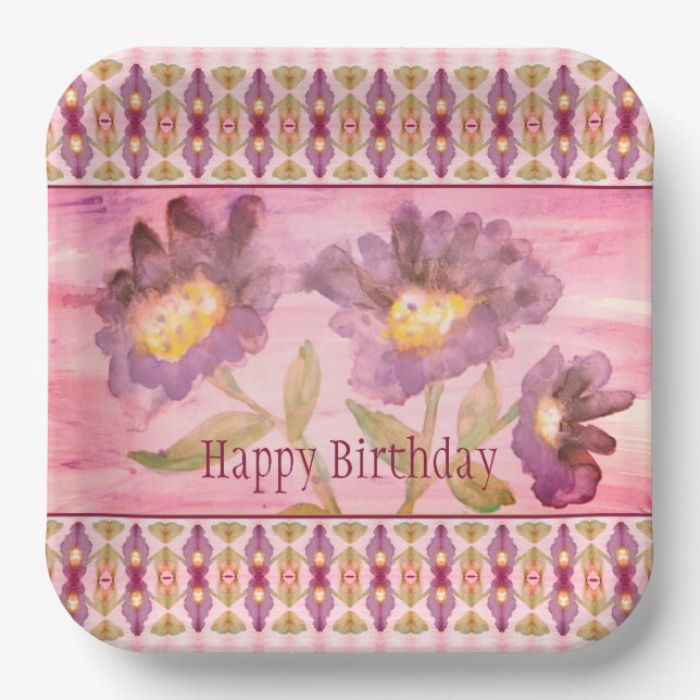 Rosa und Lila Platz Pappteller (Vorderseite)