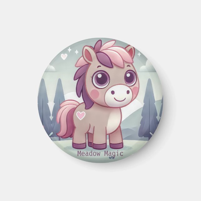 Rosa und lila Pony im Wald Magnet (Vorne)