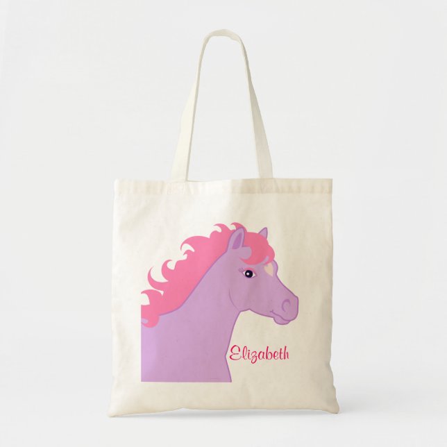 Rosa und lila Pony-personalisierte Tasche (Vorne)