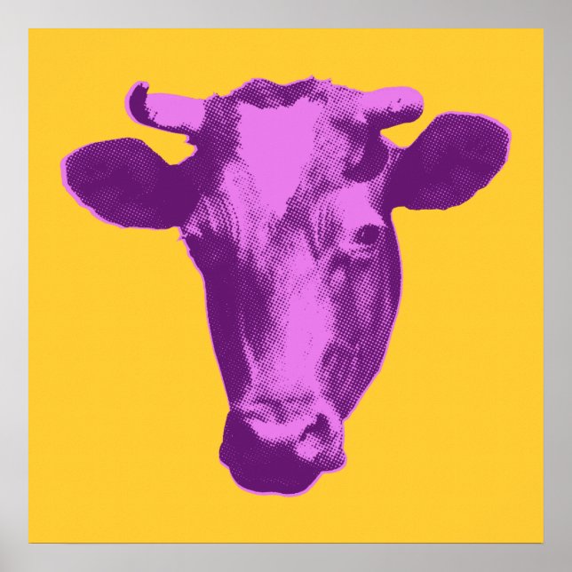 Rosa und Lila Pop Art Cow Poster (Vorne)