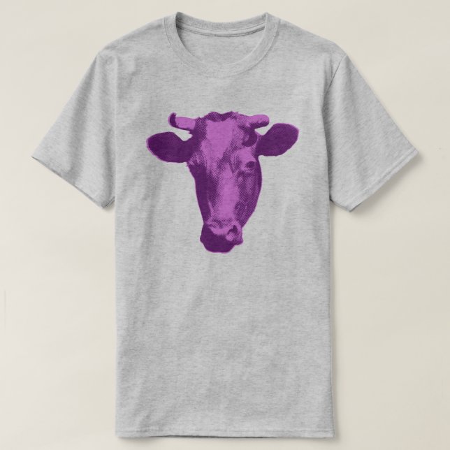 Rosa und Lila Pop Art Cow T-Shirt (Design vorne)