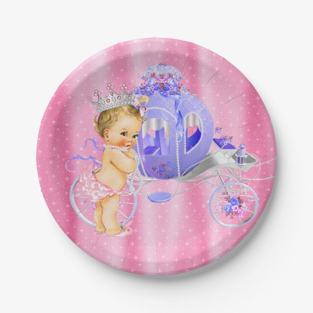 Rosa und Lila Princess Baby Dusche Pappteller (Vorderseite)