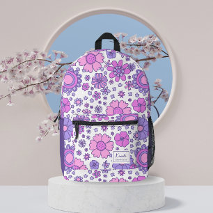 Rosa und Lila Retro Blumenstrauß Mit Monogramm Bedruckter Rucksack
