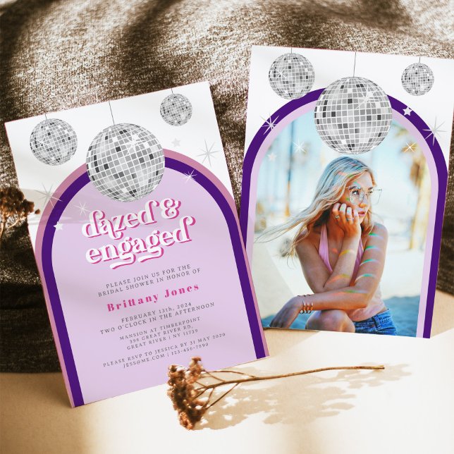 Rosa und Lila Retro Disco Groove Brautparty Einladung (Von Creator hochgeladen)