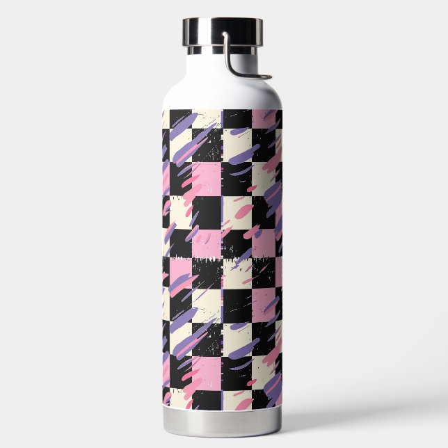 Rosa und lila retro karierte Flasche oder Tumbler (links)