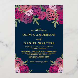 Rosa und Lila Rose Blau Hochzeit Gold Folieneinladung