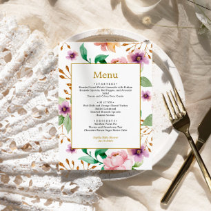 Rosa und Lila Rose Blume Kinderdusche Menü Menükarte
