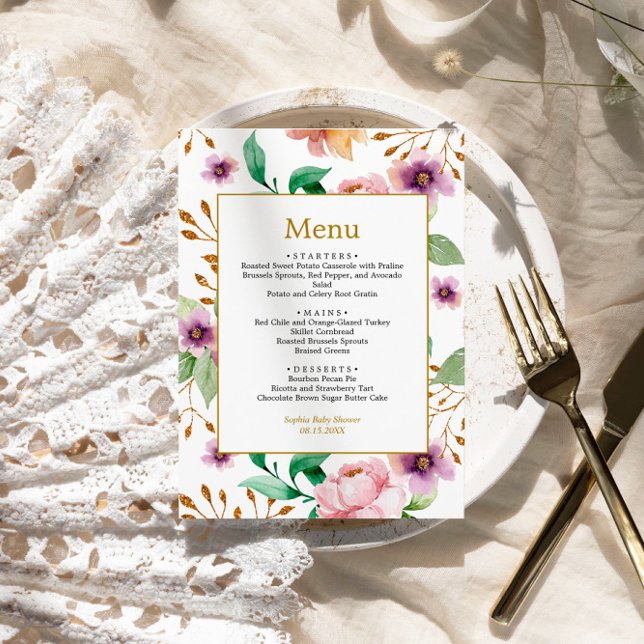 Rosa und Lila Rose Blume Kinderdusche Menü Menükarte (Von Creator hochgeladen)