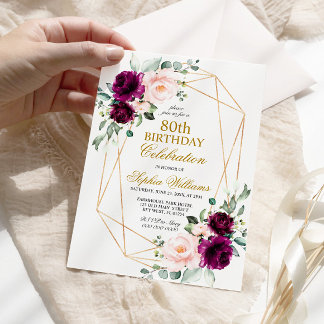 Rosa und Lila Rose Geburtstag jeden Alters Einladung