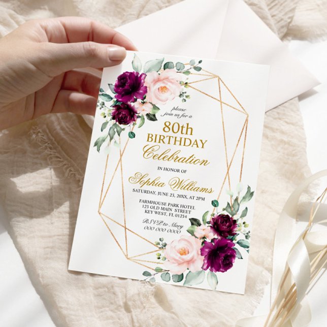 Rosa und Lila Rose Geburtstag jeden Alters Einladung (Von Creator hochgeladen)