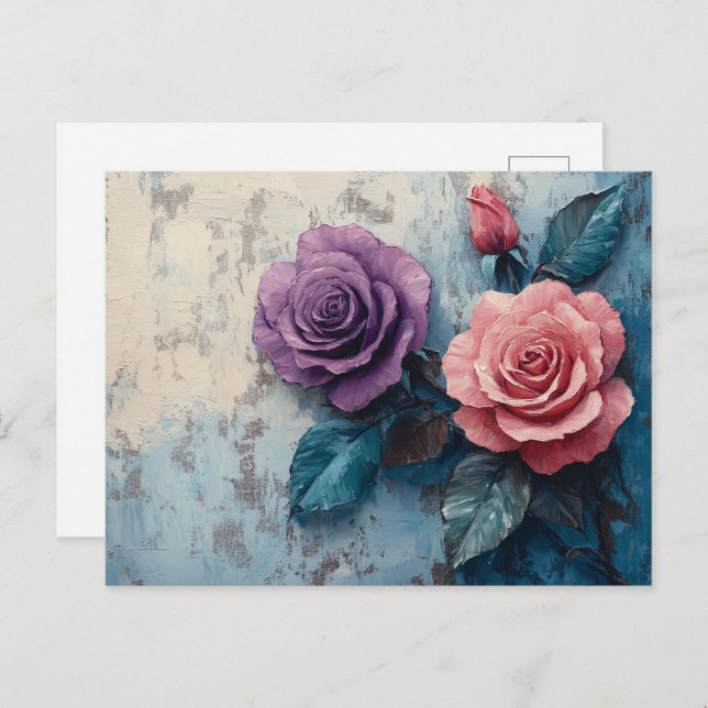 Rosa und Lila Rose Hintergrund gestört Postkarte (Vorne/Hinten)