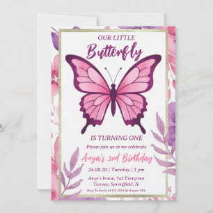 Rosa und lila Schmetterling Geburtstagseinladungen Einladung