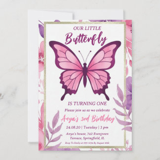 Rosa und lila Schmetterling Geburtstagseinladungen Einladung