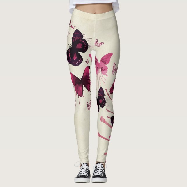 Rosa und lila Schmetterling-Leggings Leggings (Vorderseite)