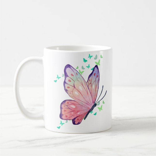Rosa und Lila Schmetterlinge Kaffeetasse (Links)
