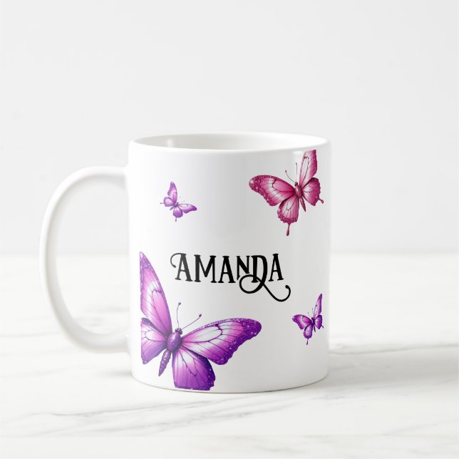Rosa und Lila Schmetterlingscluster Kaffeetasse (Links)