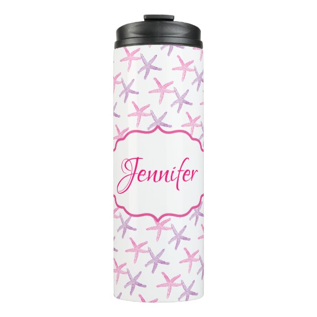 Rosa und Lila Seesterne Personalisiert Thermosbecher (Vorderseite)