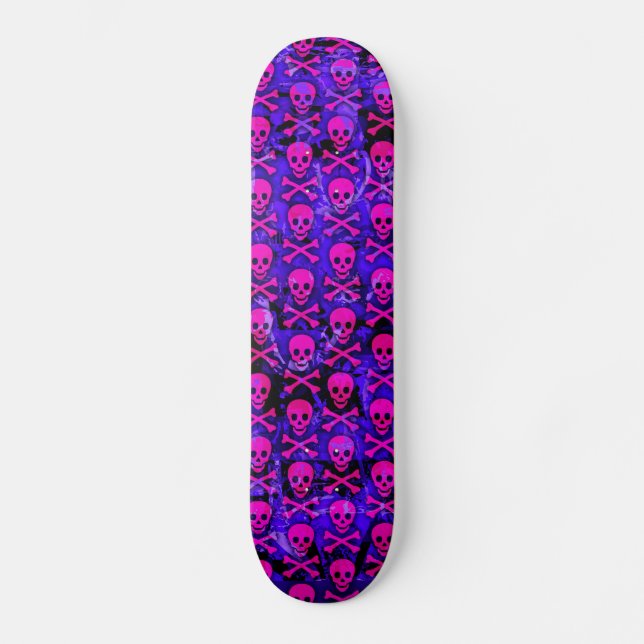 Rosa und Lila Skulls Skateboard Deck (Vorderseite)