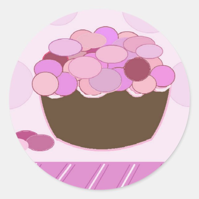 Rosa und Lila Smartie Cupcake Runder Aufkleber (Vorderseite)
