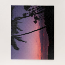 Rosa und lila Sonnenuntergang mit tropischen Palme Puzzle