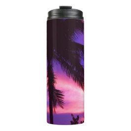 Rosa und Lila Sonnenuntergang Palmen Tree Thermosbecher