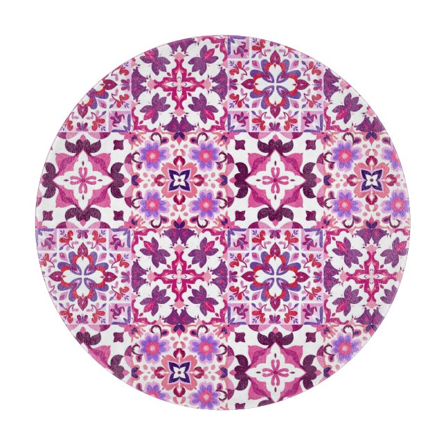 Rosa und Lila spanische Fliesen Schneidebrett (Vorderseite)