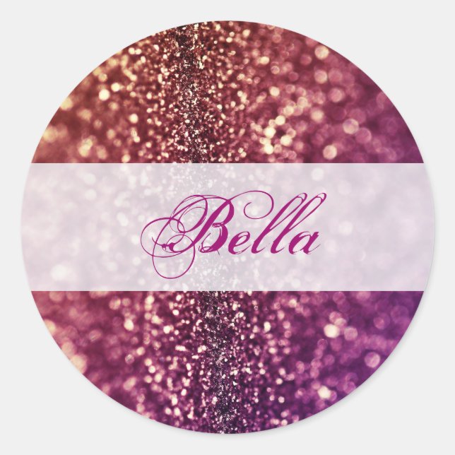 Rosa und Lila Sparkle Diva Glitzer Design Runder Aufkleber (Vorderseite)
