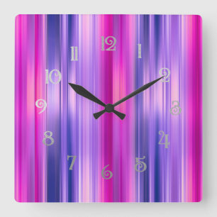 Rosa und Lila Streifen Quadratische Wanduhr