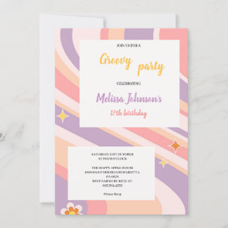rosa und lila und gelbe Retro-Groovay Geburtstag Einladung