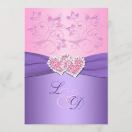 Rosa und lila verbindende Herz-Monogramm-Einladung Einladung