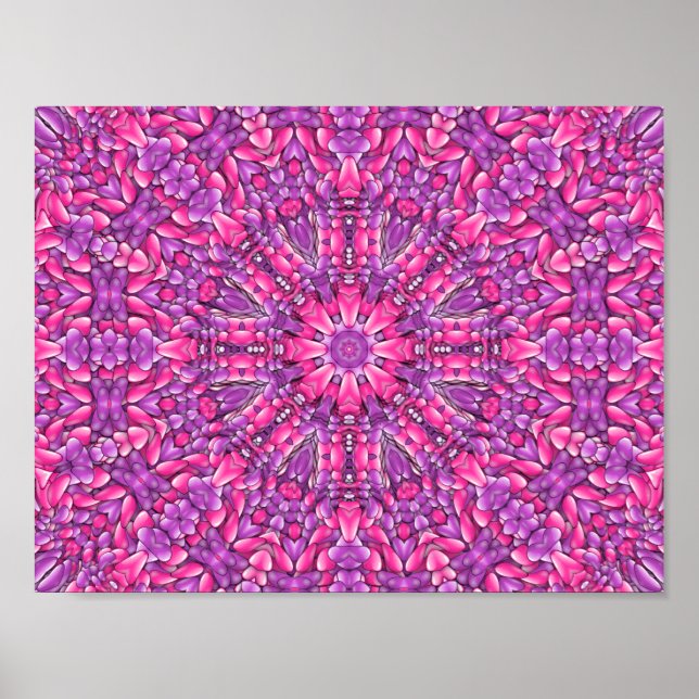 Rosa und Lila Vintages Fraktal Kaleidoskop Poster (Vorne)