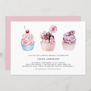 Rosa und Lila Wasserfarben Cupcakes Bridal Brunch Einladung