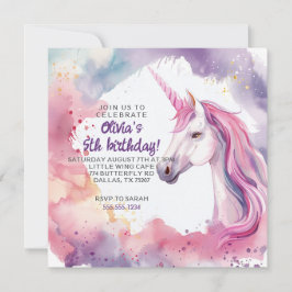 Rosa und Lila Wasserfarbeneinmischung zum Geburtst Einladung