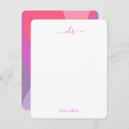 Rosa und Lila Waves Mit Monogramm Note Card Mitteilungskarte