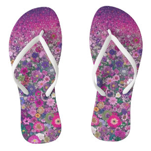 Rosa und Lila Wildblumen Flip Flops