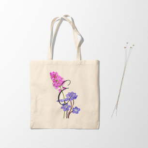 Rosa und lila Wildblumen mit Anfangsbuchstabe 1 Se Tragetasche